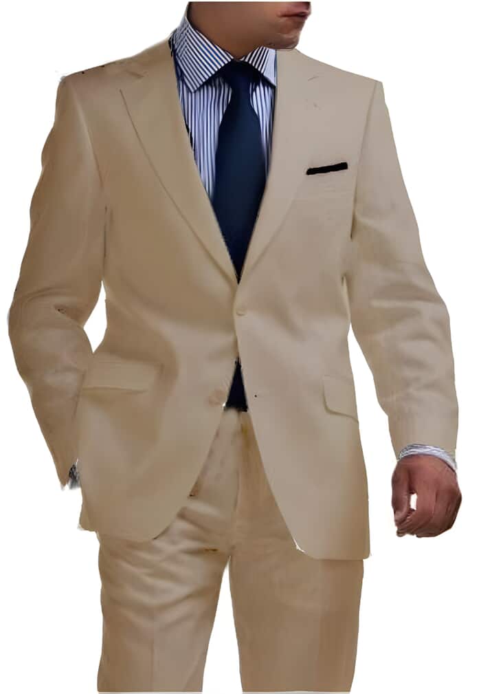 Mens Big and Tall Linen Suits - Tan 2 Button Summer Fabric Suit