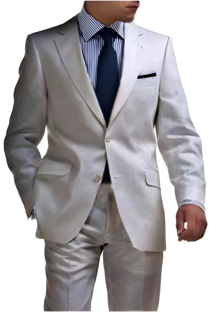 Mens Big and Tall Linen Suits - Silver 2 Button Summer Fabric Suit