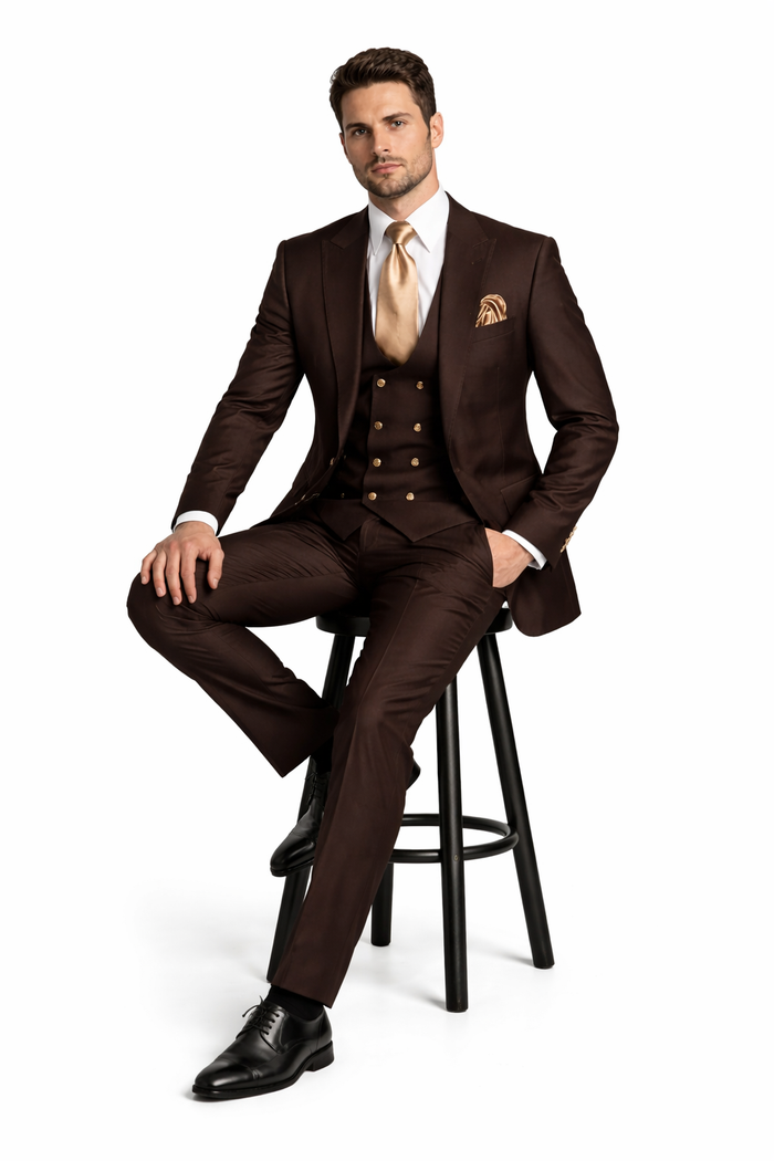 Chocolate Brown Slim Fit Suit Rossi Man Max 3-Piece Formal Set-New Designer Collection