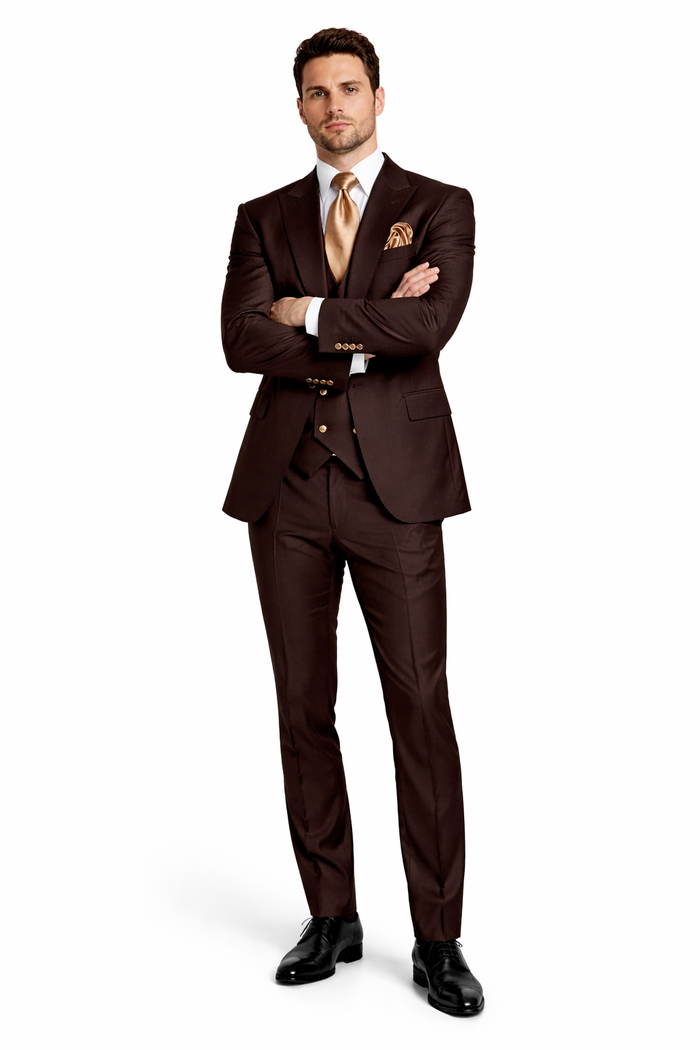 Chocolate Brown Slim Fit Suit Rossi Man Max 3-Piece Formal Set-New Designer Collection