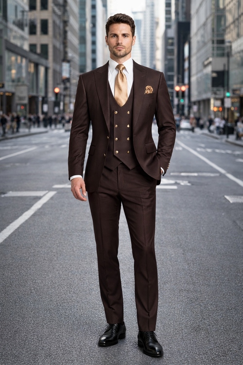 Chocolate Brown Slim Fit Suit Rossi Man Max 3-Piece Formal Set-New Designer Collection