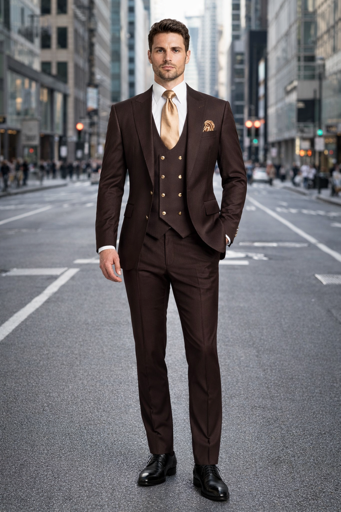Chocolate Brown Slim Fit Suit Rossi Man Max 3-Piece Formal Set-New Designer Collection