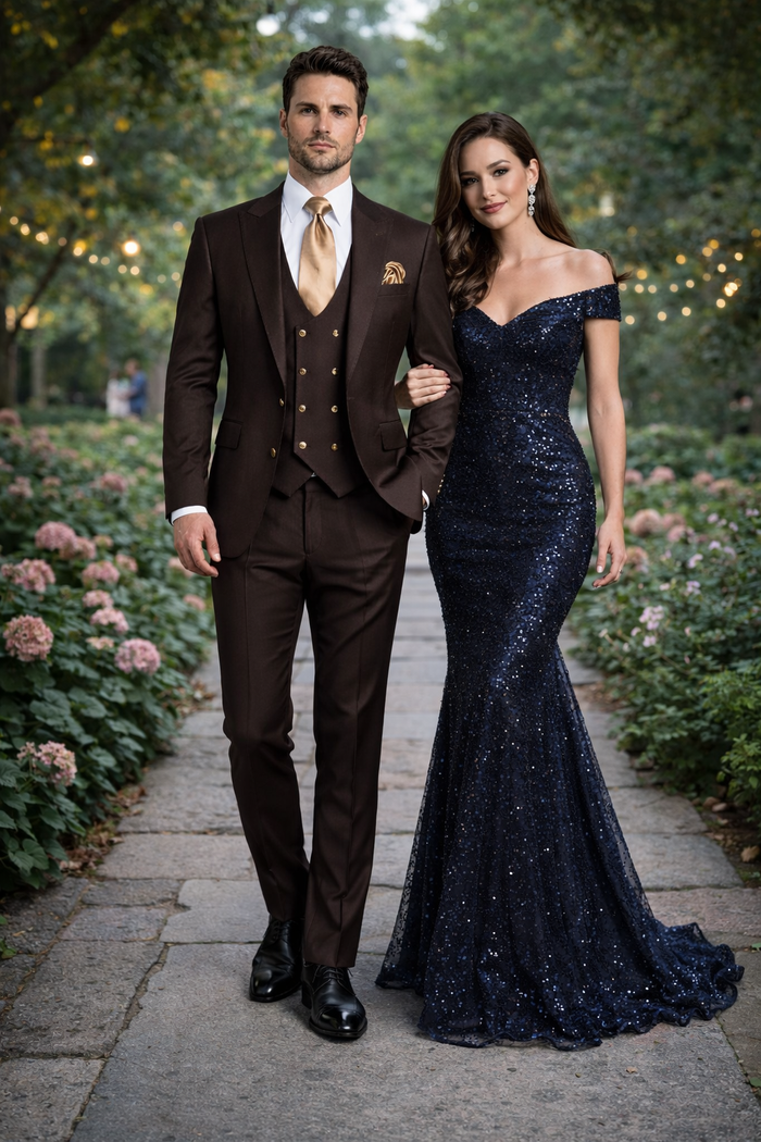 Chocolate Brown Slim Fit Suit Rossi Man Max 3-Piece Formal Set-New Designer Collection