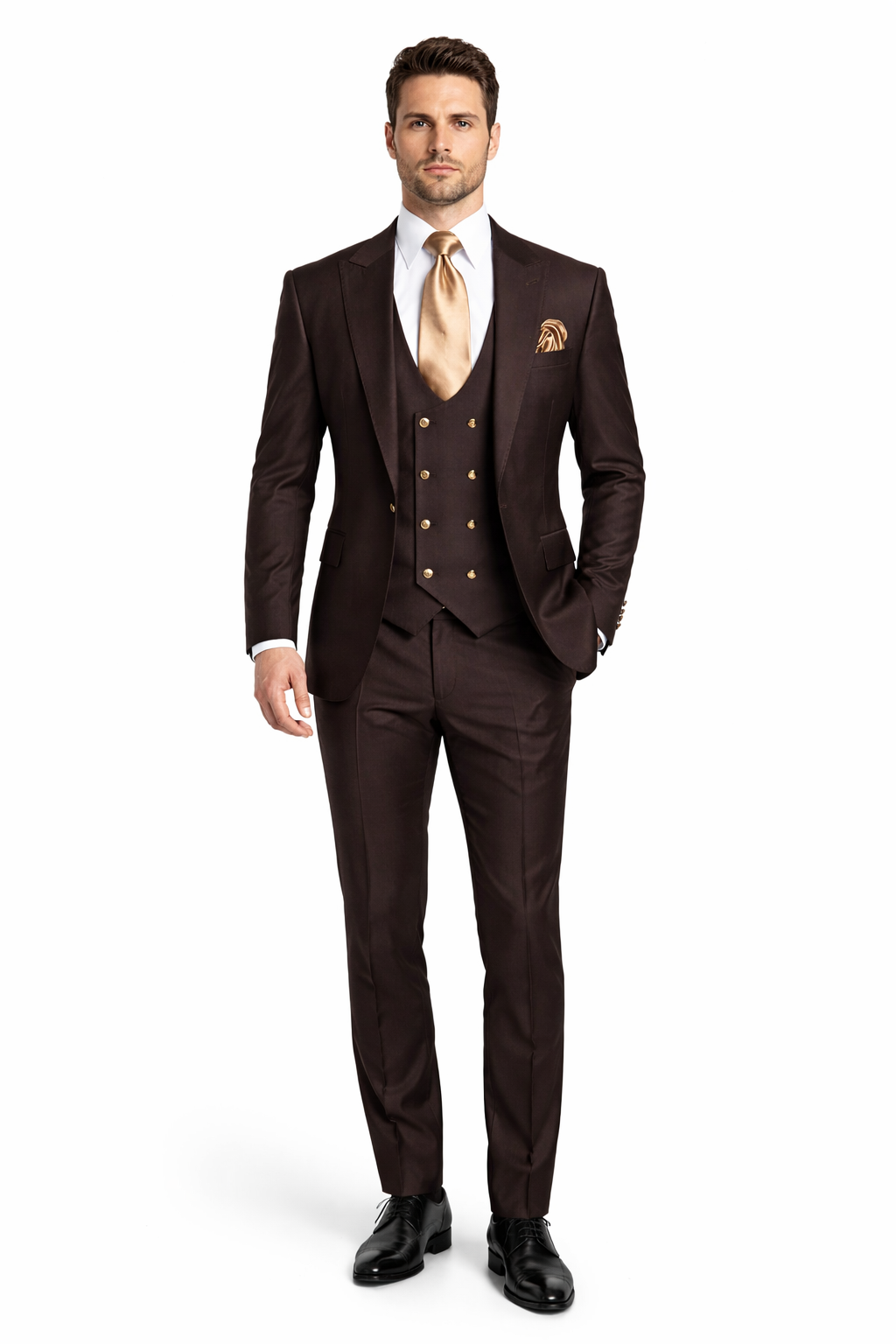 Chocolate Brown Slim Fit Suit – Rossi Man Max 3-Piece Formal Set-New Designer Collection - 34R