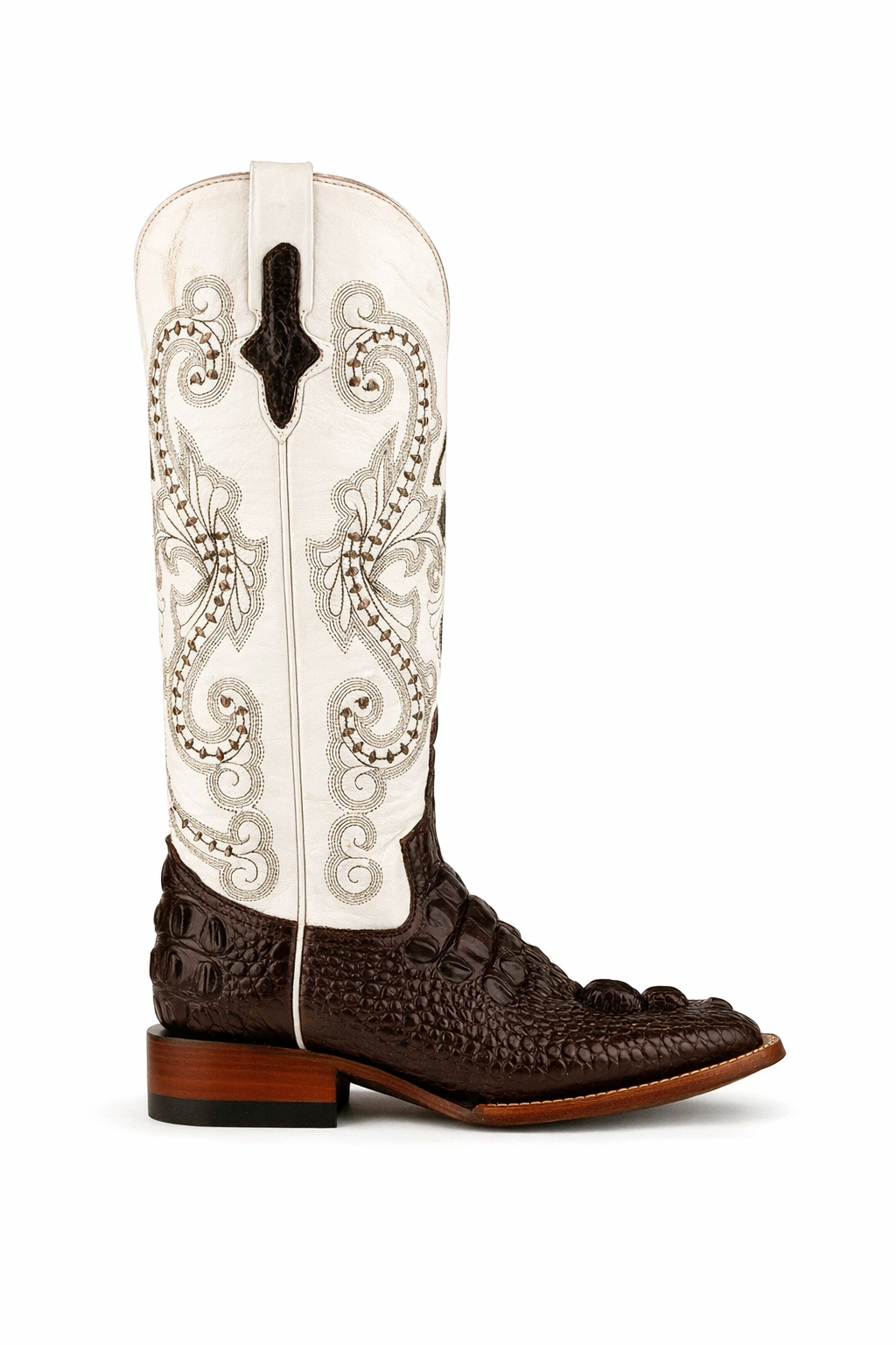 Ferrini Women's Rancher Square Toe Boots Crocodile Print - Chocolate/White 9049309 - 9B