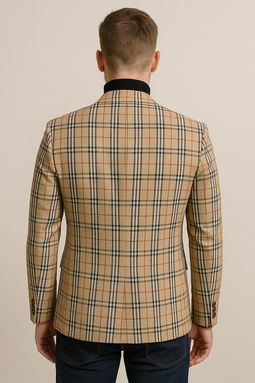 Classic Beige Checkered Blazer â€“ Tan Plaid Sport Coat - Camel Windowpane Pattern