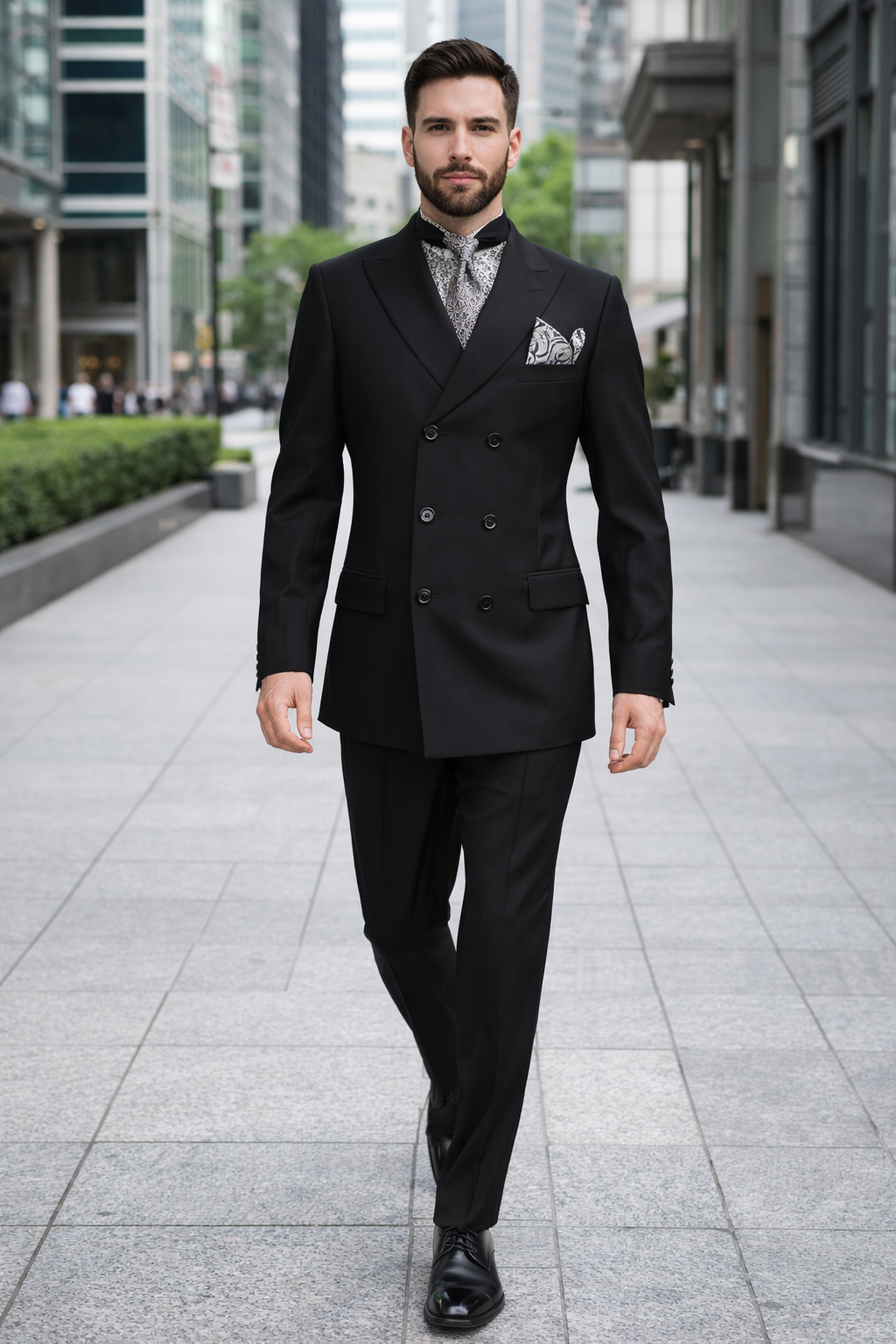 Apollo King Men's 2pc Double Breasted Suit Wide Peak Lapel with Slim Fit Cut - 38 Short Jacket+32 Waist Adjustable 28to34)(Height: 5 4 to5 7 )(Neck  15-16.5)S-M)