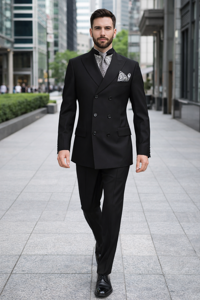 Apollo King Men's 2pc Double Breasted Suit Wide Peak Lapel with Slim Fit Cut