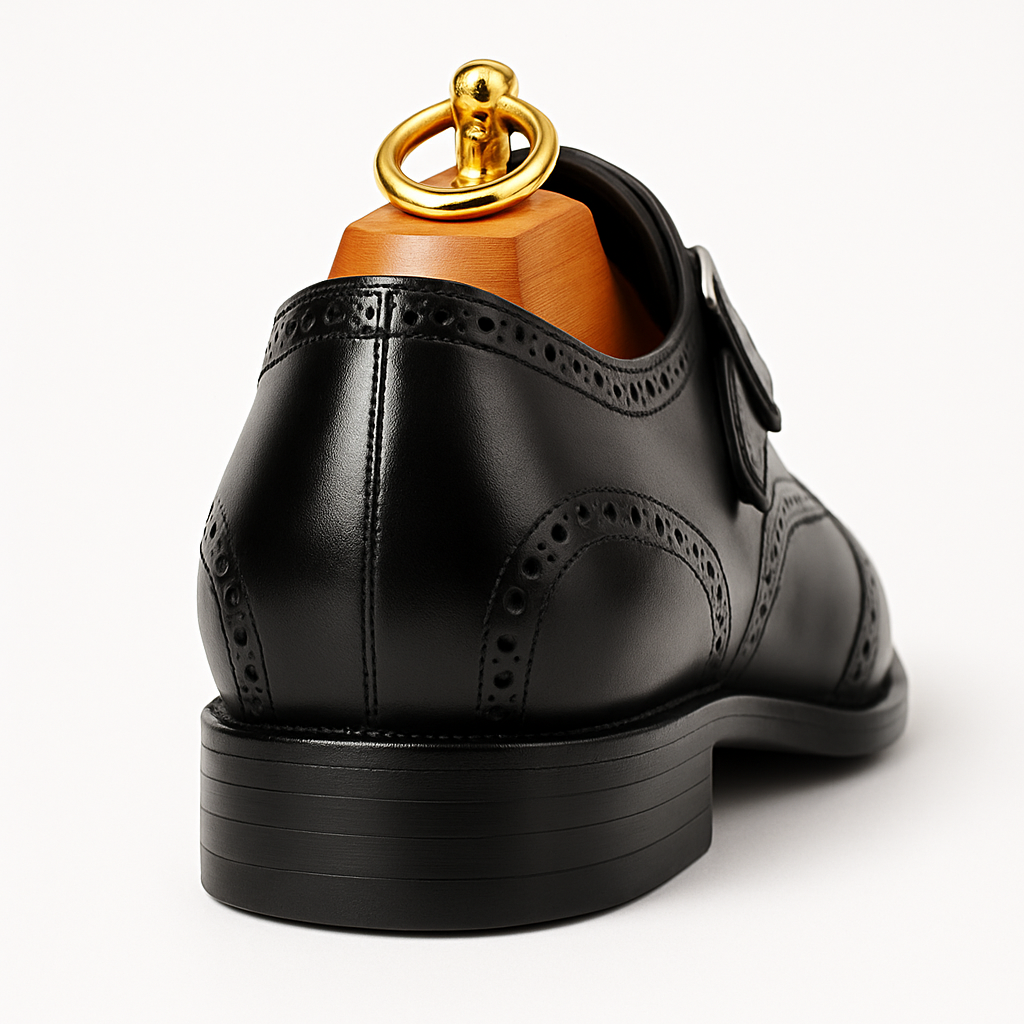 Mens Leather Wingtip Monk Strap Dress Shoe in Brown & Navy - 7.5