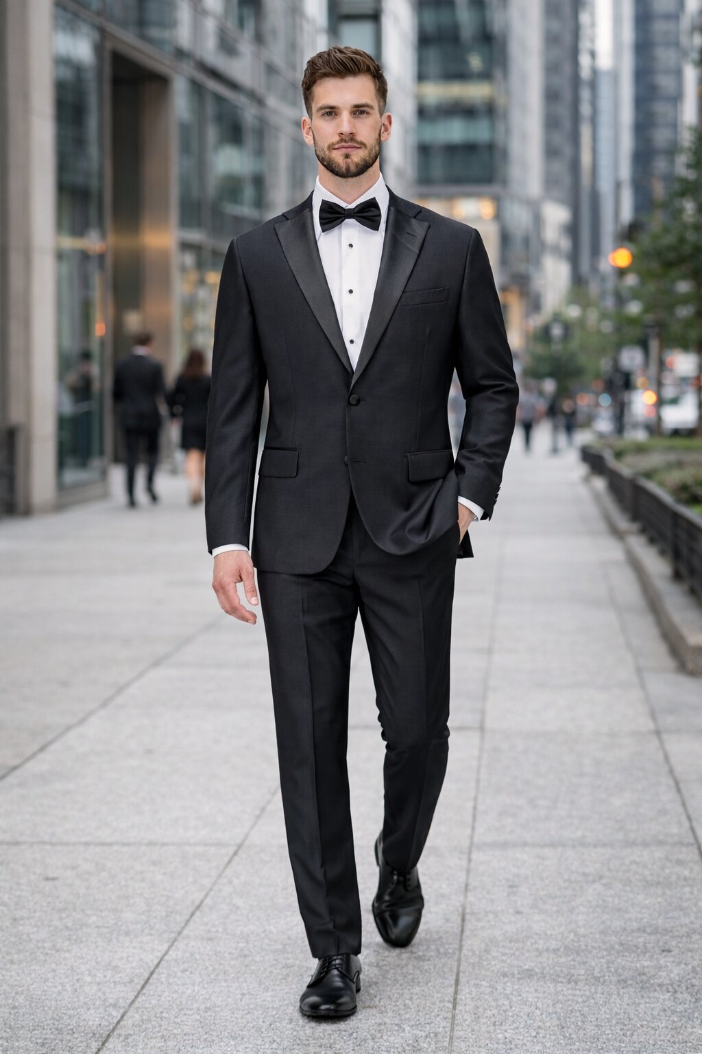 Mens Tiglio Modern Fit Black Wool Tuxedo Classic Satin Lapel Formal Suit
