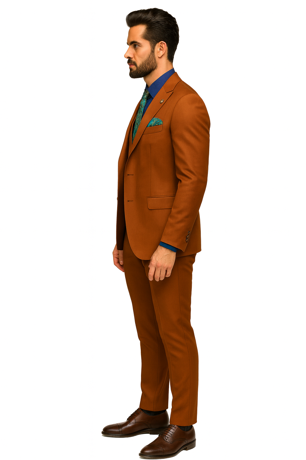 Classic Burnt Orange Three-Piece Suit – Stylish Wedding Outfit-New Designer Collection - 38 Long + 32 Waist(Adjust 2" Large and amp 4")