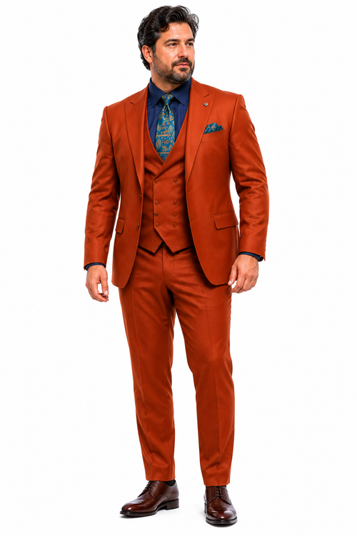 Classic Burnt Orange ~ Rust Three-Piece Suit Stylish Wedding Outfit-New Designer Collection