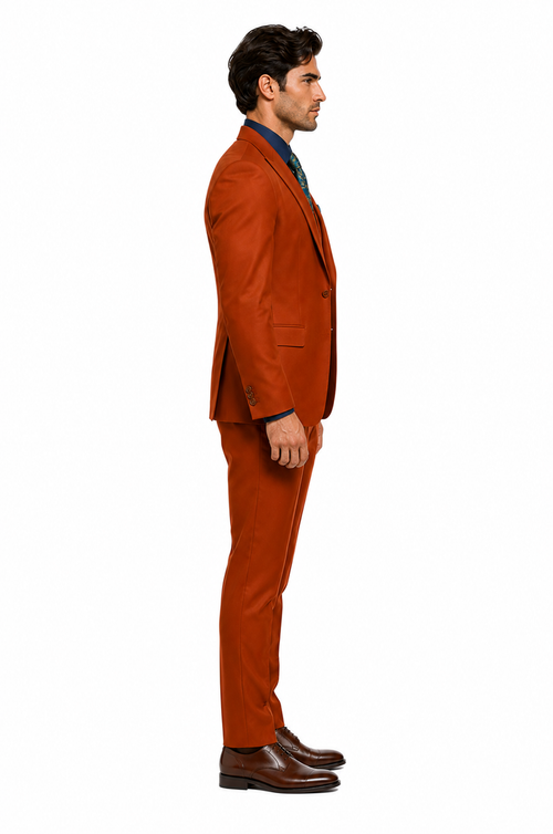 Classic Burnt Orange ~ Rust Three-Piece Suit Stylish Wedding Outfit-New Designer Collection