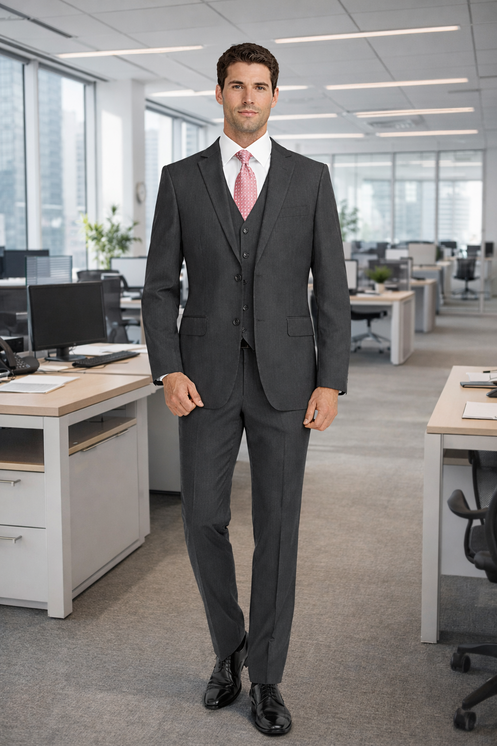 Mens Charcoal Tiglio Suit – Classic 3 Piece Dark Grey Suit for Business, Wedding and Formal Wear - 34 Short or Extra Small