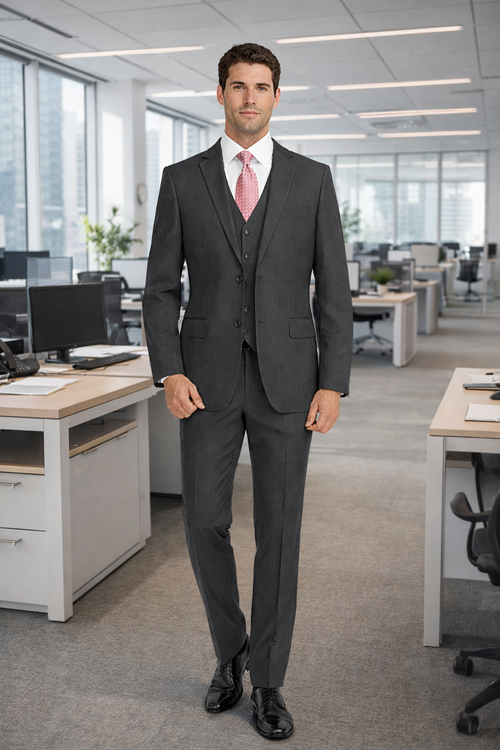 Mens Charcoal Tiglio Suit – Classic 3 Piece Dark Grey Suit for Business, Wedding and Formal Wear