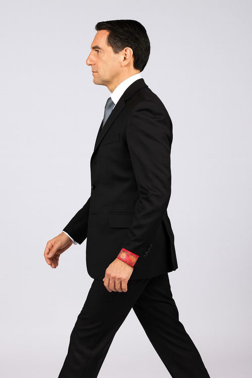 Classic Fit - Black Suit - Three Button Vested Suit - Athletic Fit