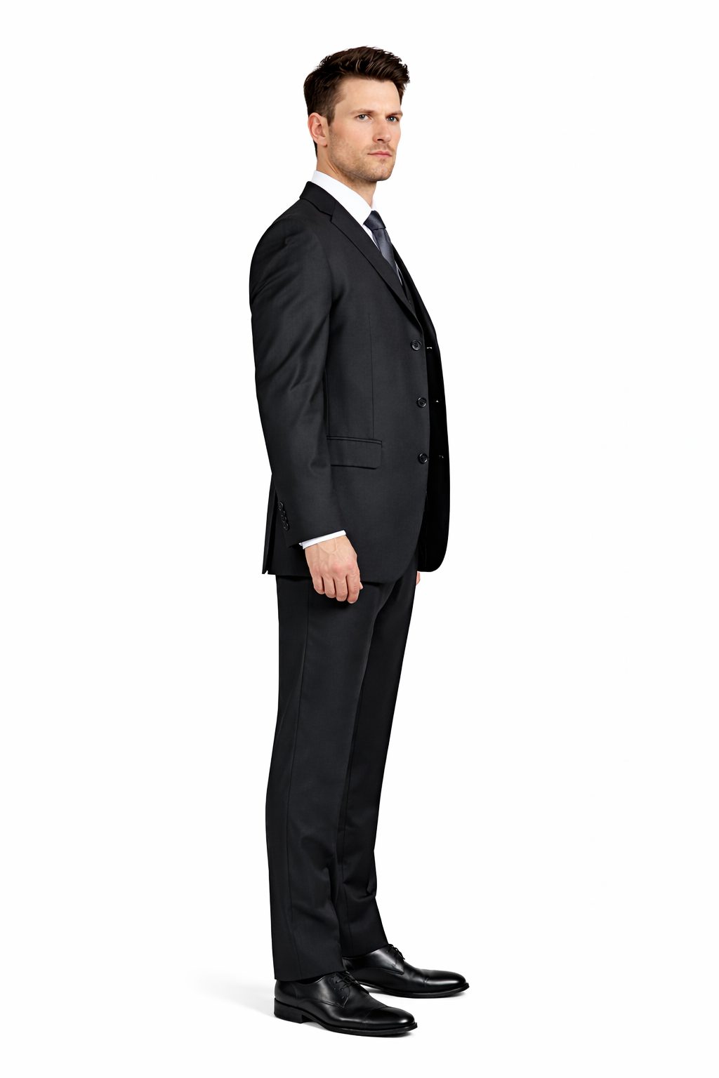 Classic Fit - Charcoal Suit - Three Button Vested Suit - Athletic Fit-New Designer Collection - 34 Short or Extra Small