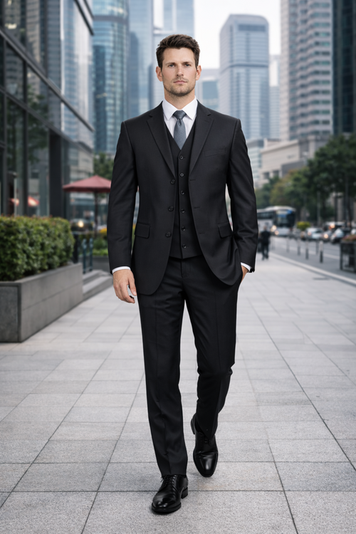 Classic Fit - Charcoal Suit - Three Button Vested Suit - Athletic Fit-New Designer Collection