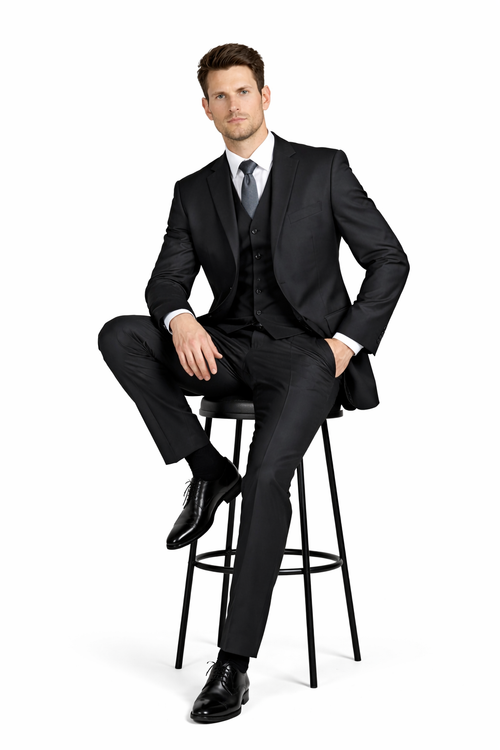 Classic Fit - Charcoal Suit - Three Button Vested Suit - Athletic Fit-New Designer Collection