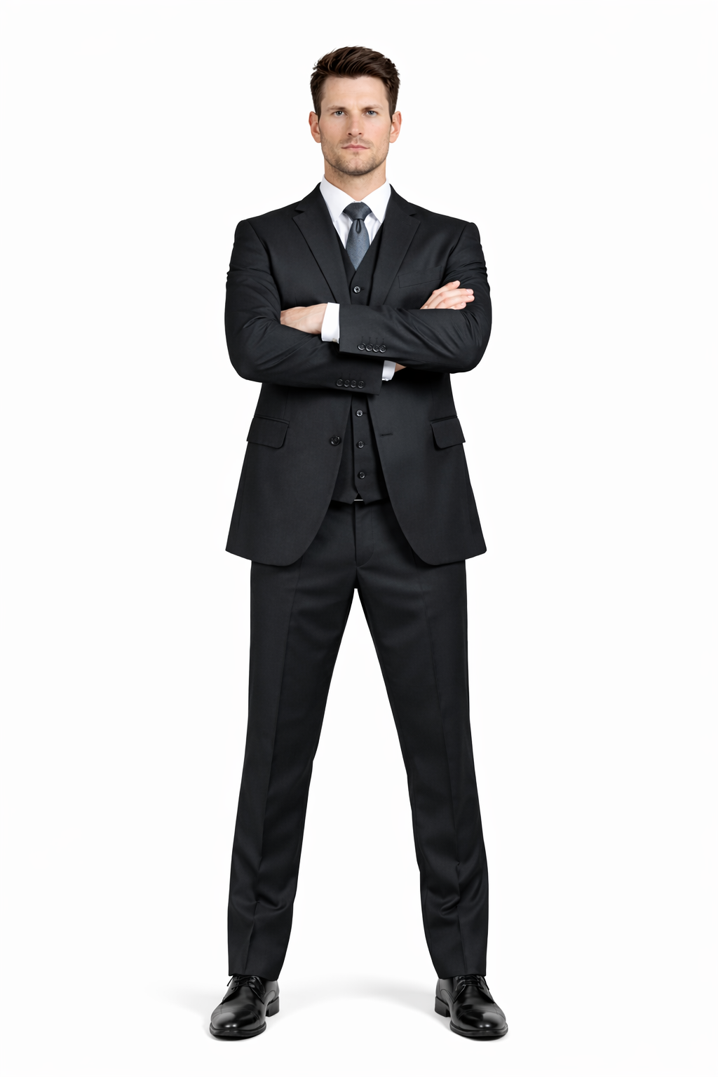 Classic Fit - Charcoal Suit - Three Button Vested Suit - Athletic Fit-New Designer Collection - 34 Short or Extra Small