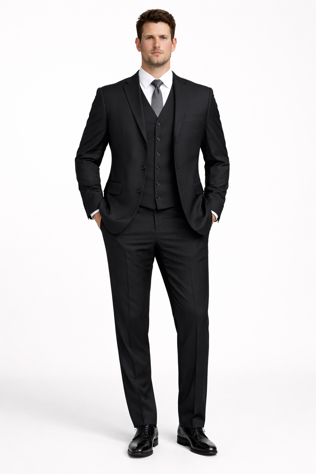 Classic Fit - Charcoal Suit - Three Button Vested Suit - Athletic Fit-New Designer Collection - 34 Short or Extra Small