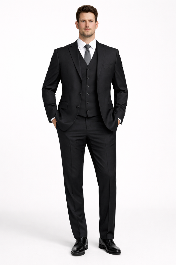Classic Fit - Charcoal Suit - Three Button Vested Suit - Athletic Fit-New Designer Collection