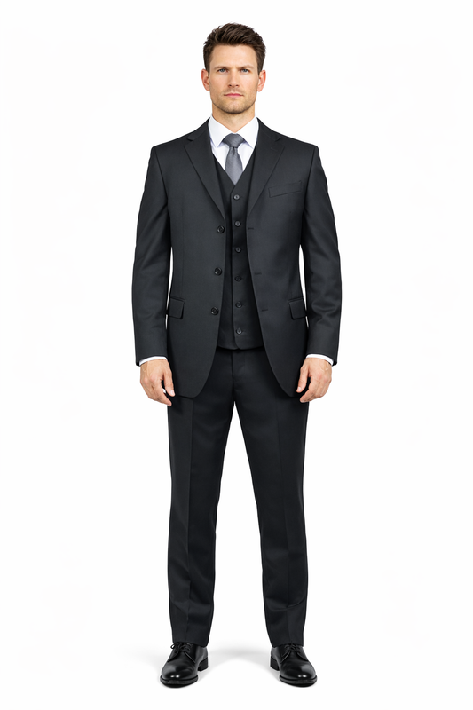 Classic Fit - Charcoal Suit - Three Button Vested Suit - Athletic Fit-New Designer Collection