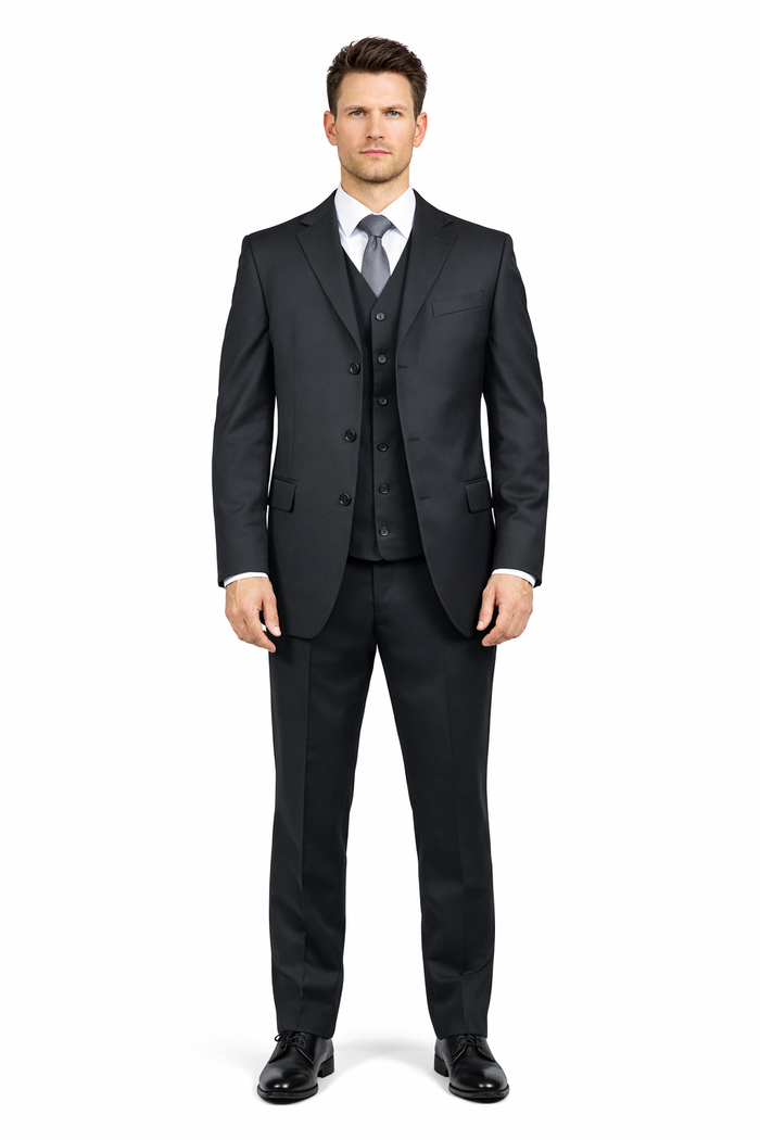 Classic Fit - Charcoal Suit - Three Button Vested Suit - Athletic Fit-New Designer Collection