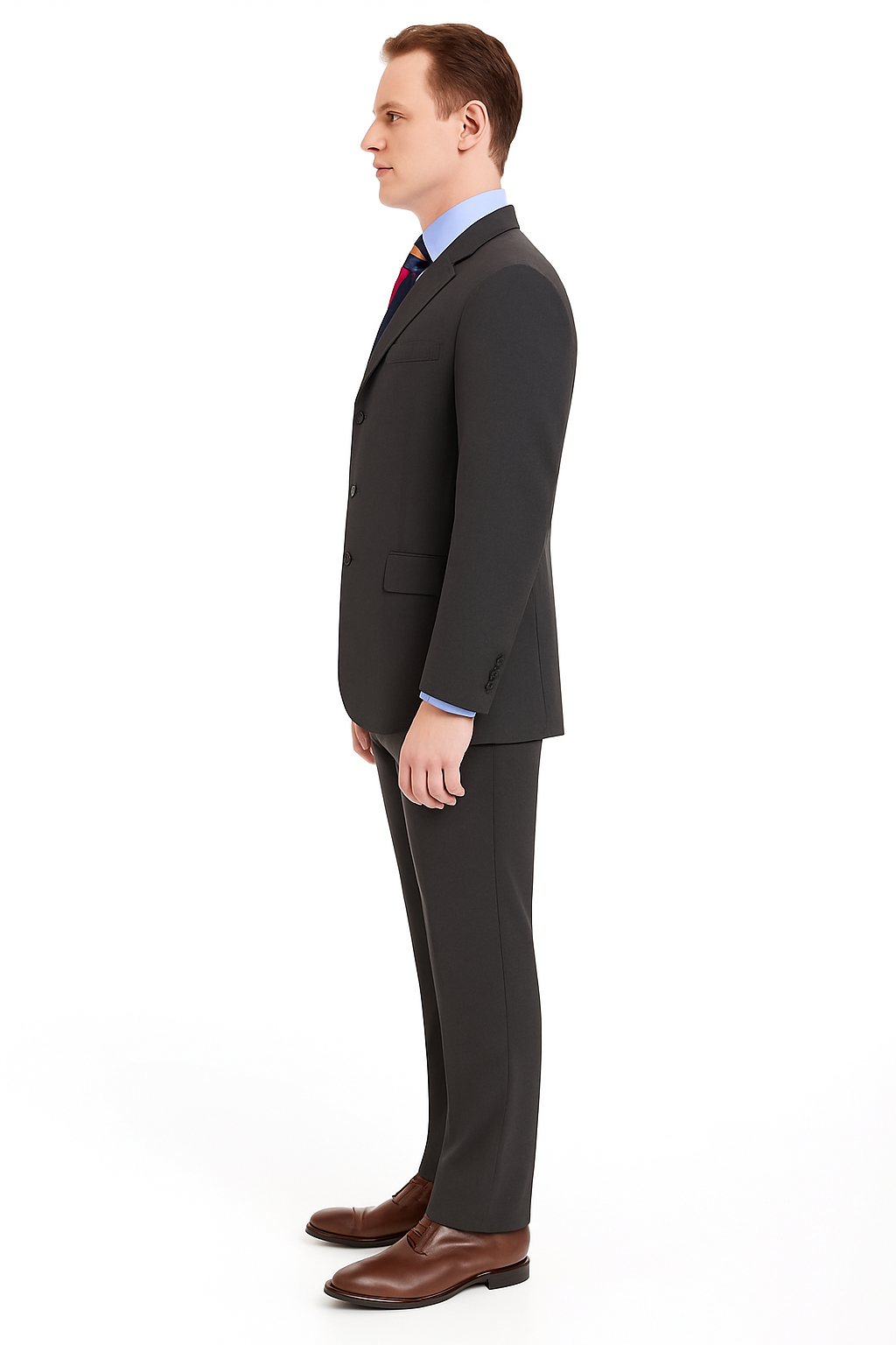 Classic Fit - Dark Grey Suit - Three Button Vested Suit - Athletic Fit-New Designer Collection - 38 Short Jacket+32 Waist Adjustable 28to34)(Height: 5 4 to5 7 )(Neck  15-16.5)S-M)