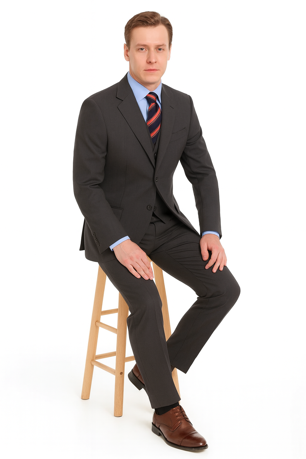 Classic Fit - Dark Grey Suit - Three Button Vested Suit - Athletic Fit-New Designer Collection - 38 Short Jacket+32 Waist Adjustable 28to34)(Height: 5 4 to5 7 )(Neck  15-16.5)S-M)