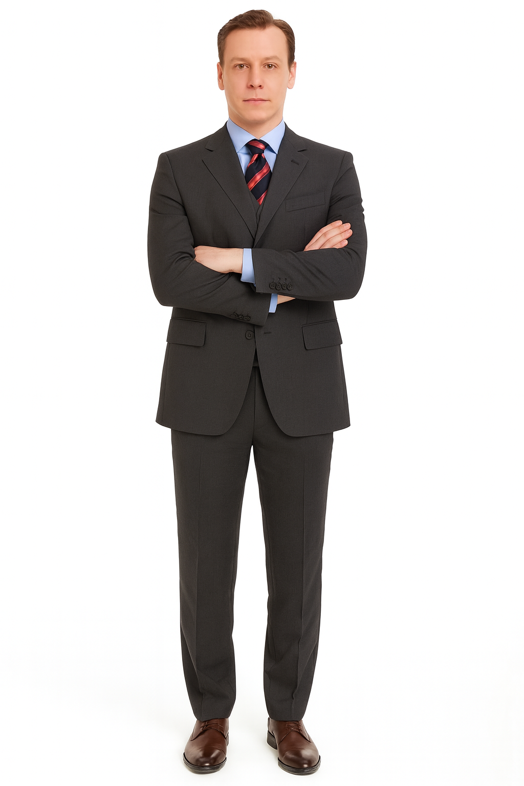 Classic Fit - Dark Grey Suit - Three Button Vested Suit - Athletic Fit-New Designer Collection - 38 Short Jacket+32 Waist Adjustable 28to34)(Height: 5 4 to5 7 )(Neck  15-16.5)S-M)