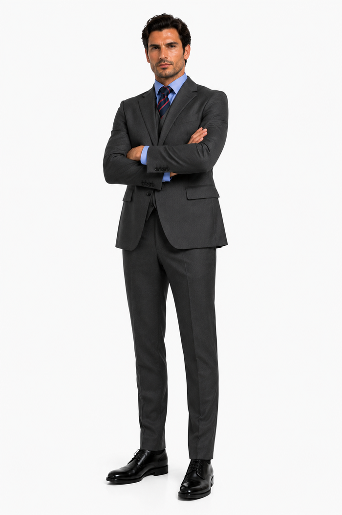 Classic Fit - Dark Grey Suit - Three Button Vested Suit - Athletic Fit-New Designer Collection