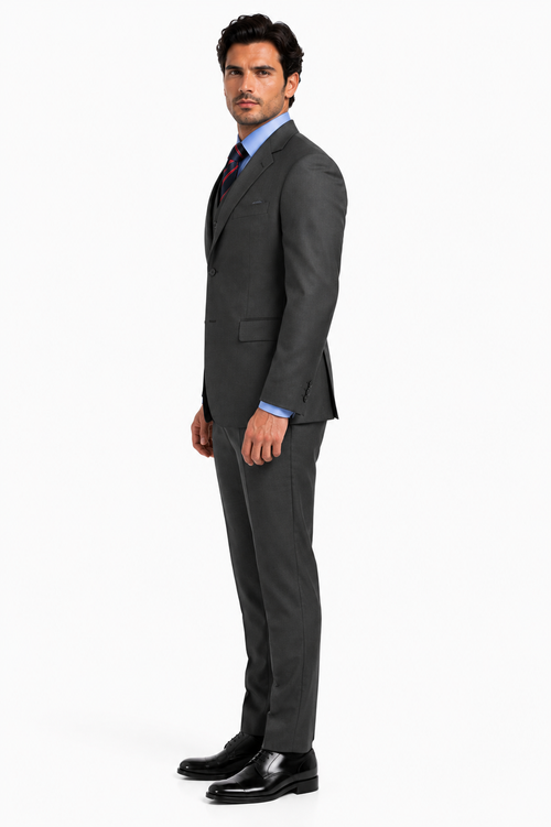 Classic Fit - Dark Grey Suit - Three Button Vested Suit - Athletic Fit-New Designer Collection