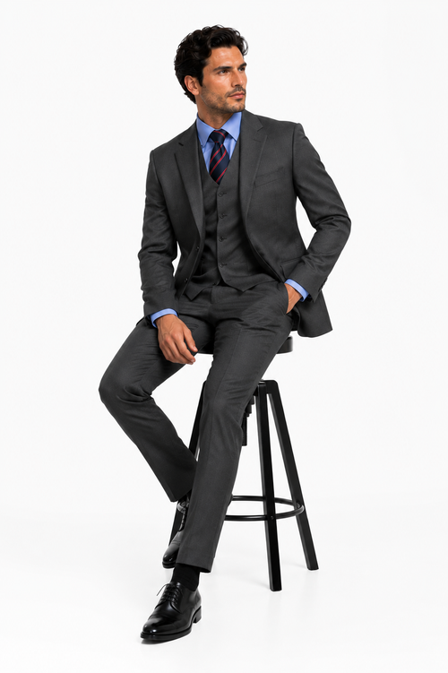 Classic Fit - Dark Grey Suit - Three Button Vested Suit - Athletic Fit-New Designer Collection