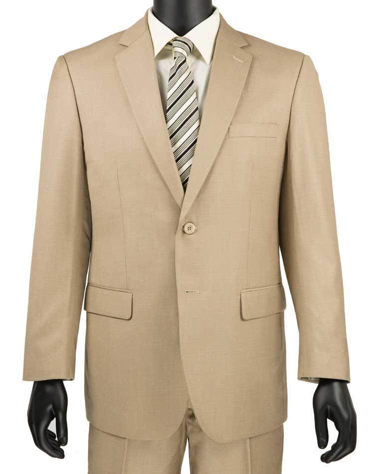 Classic Fit Sharkskin 2 Piece Suit Color Beige - 36 Short  - 30 Waist