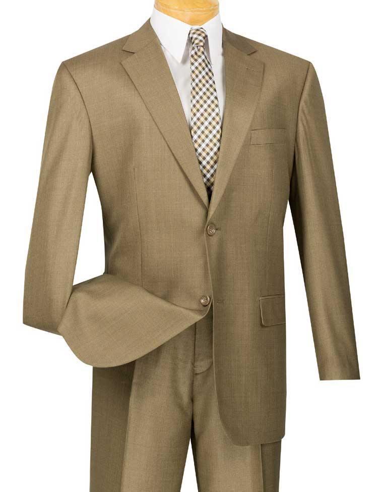 Classic Fit Sharkskin 2 Piece Suit Color Taupe - 36 Short  - 30 Waist