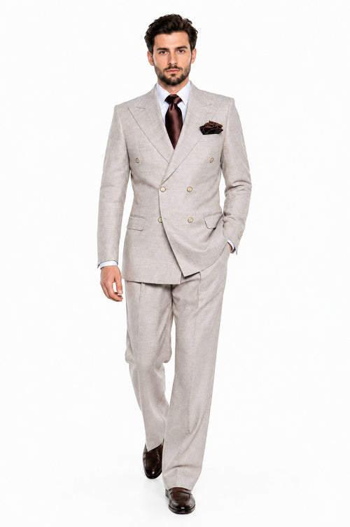 Suits With Baggy Pleated Pants - Wide Leg Pants 100% Wool - Classic Fit in  Light Brown Color by Rossiman