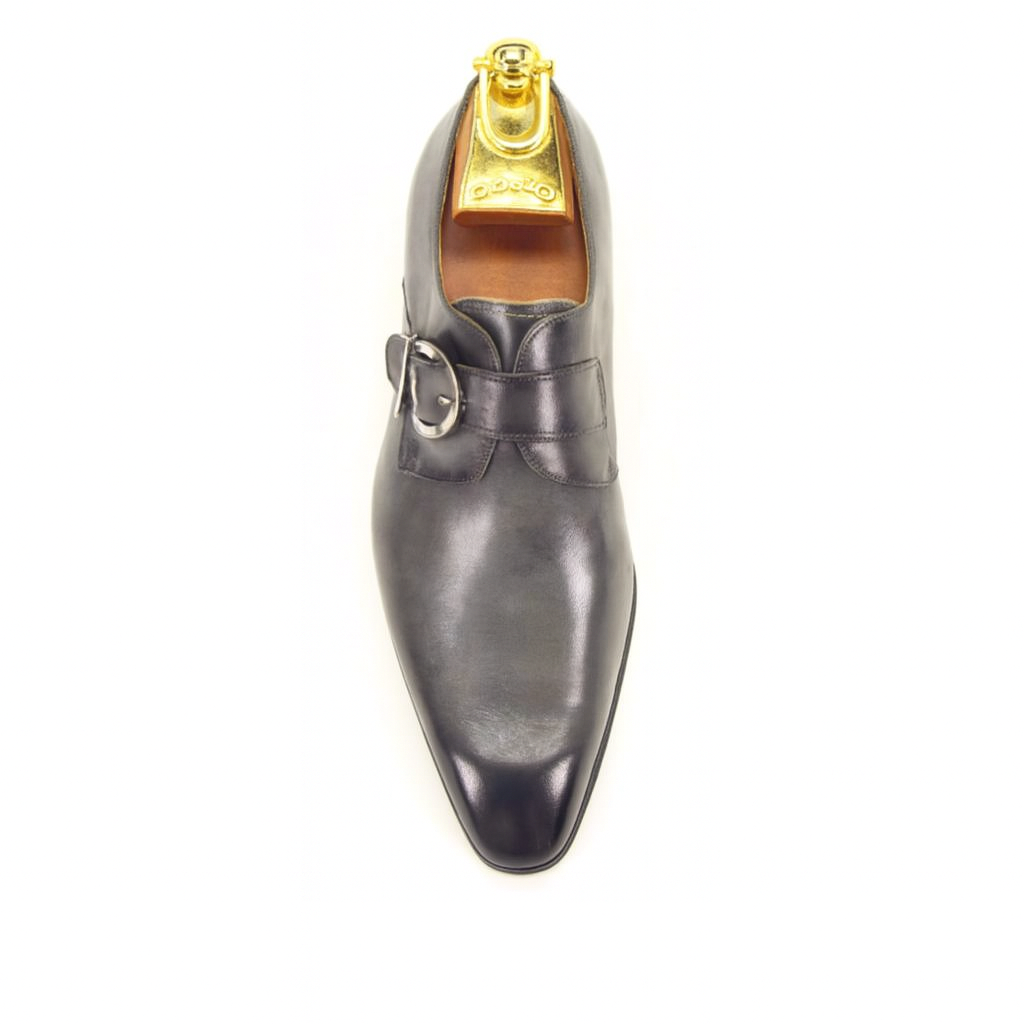 Mens Carrucci Classic Leather Fade Single D-Buckle Monk Strap Dress Shoe in Chestnut - 7