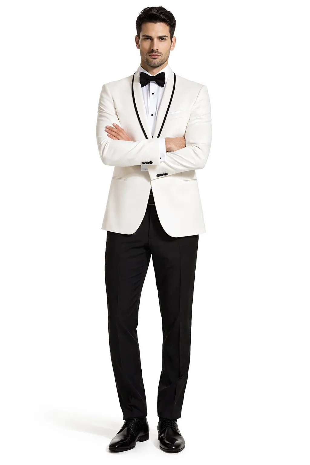"Mens Suit Designer Charles Shawl Dinner Jacket in Ivory with Black Trim" - 34 Short