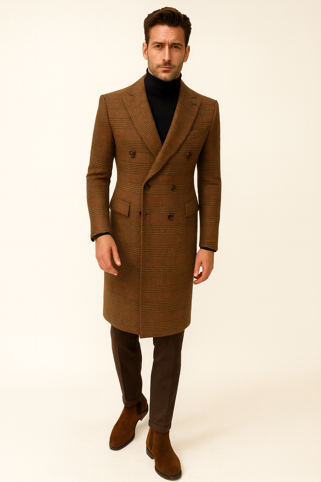 Mens Plaid Overcoat - Peacoat - Plaid Topcoats - Coat Size 38