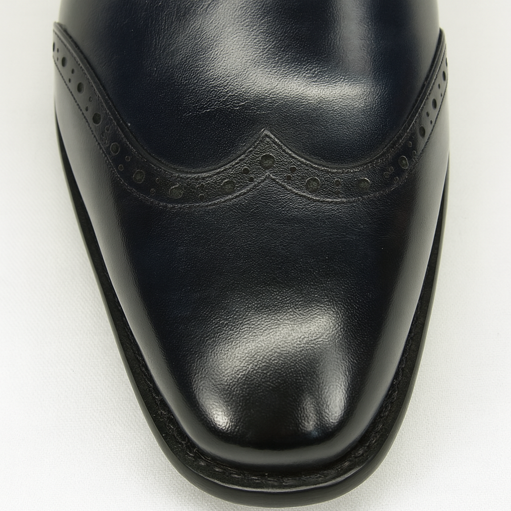 Mens Leather Wingtip Monk Strap Dress Shoe in Brown & Navy - 7.5