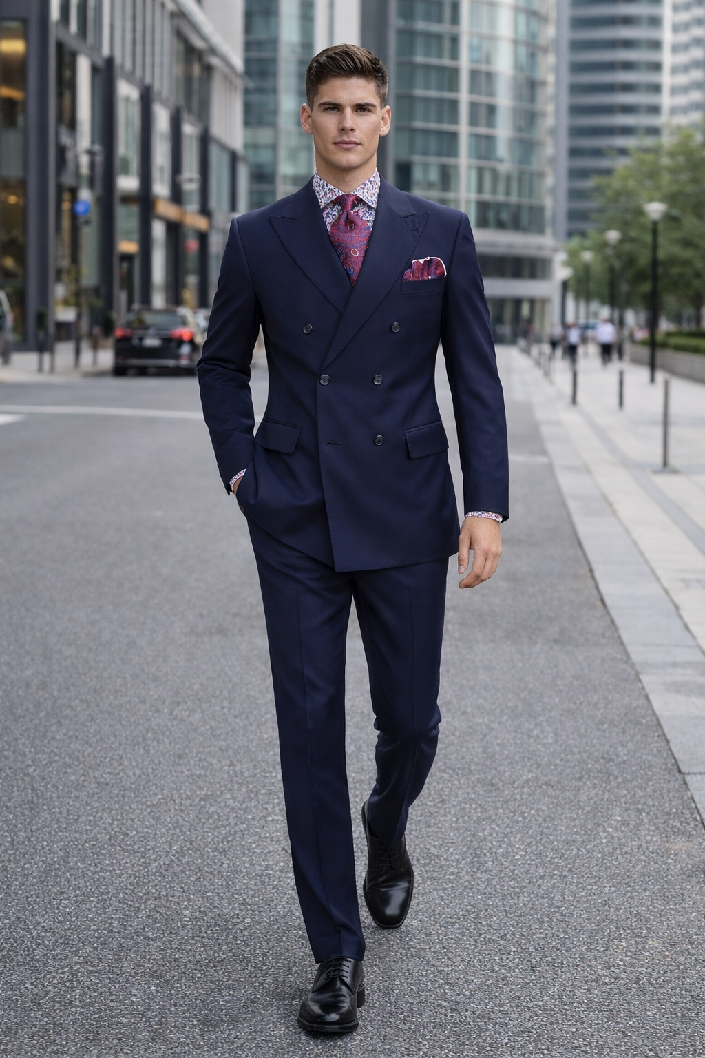 Apollo King Men's 2pc Double Breasted Suit Wide Peak Lapel with Slim Fit Cut - 38 Short Jacket+32 Waist Adjustable 28to34)(Height: 5 4 to5 7 )(Neck  15-16.5)S-M)