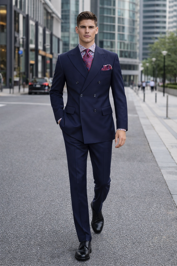 Apollo King Men's 2pc Double Breasted Suit Wide Peak Lapel with Slim Fit Cut