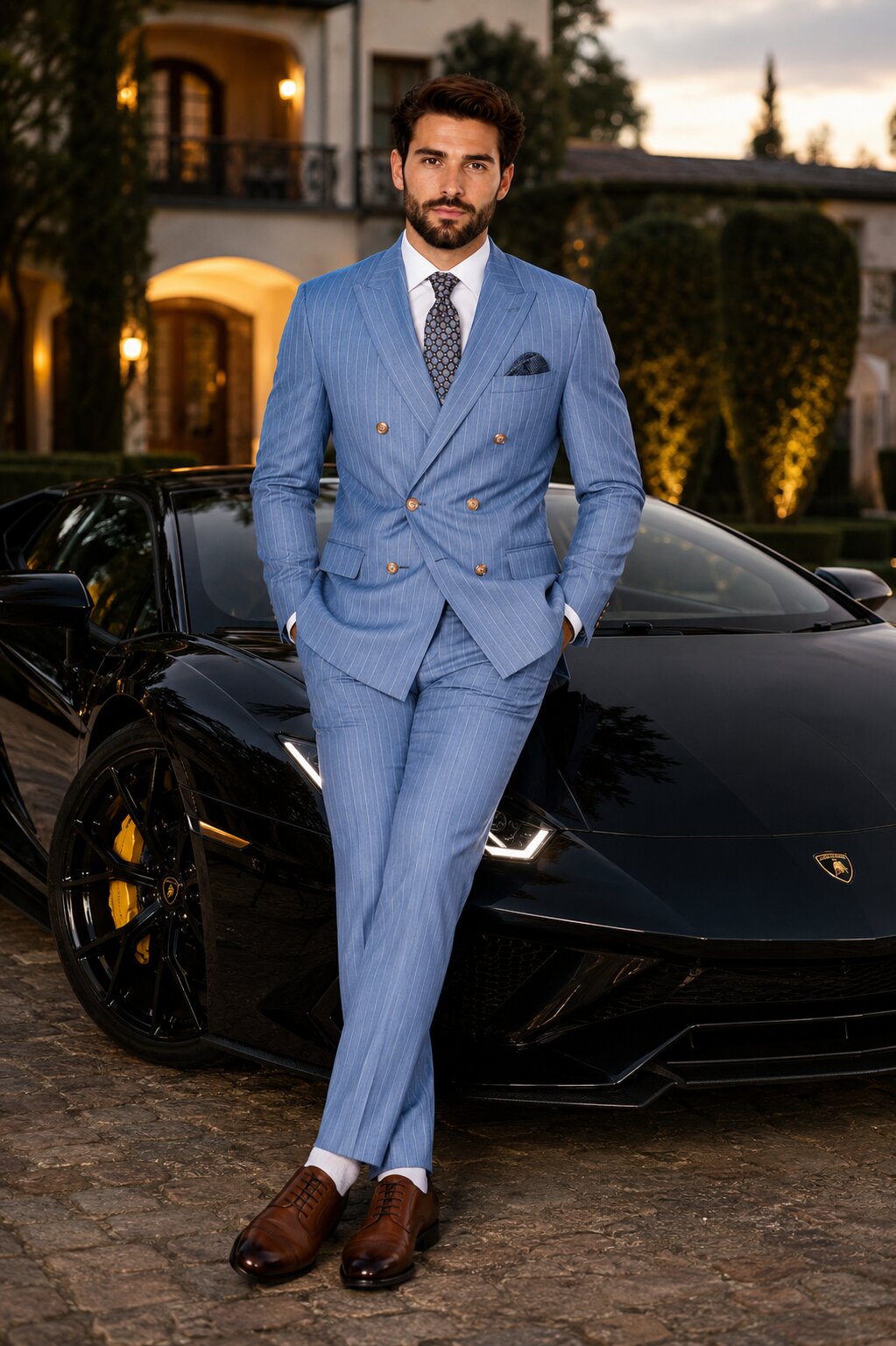 Sky Blue Stripe - Double Breasted Pinstripe Suit-New Designer Collection