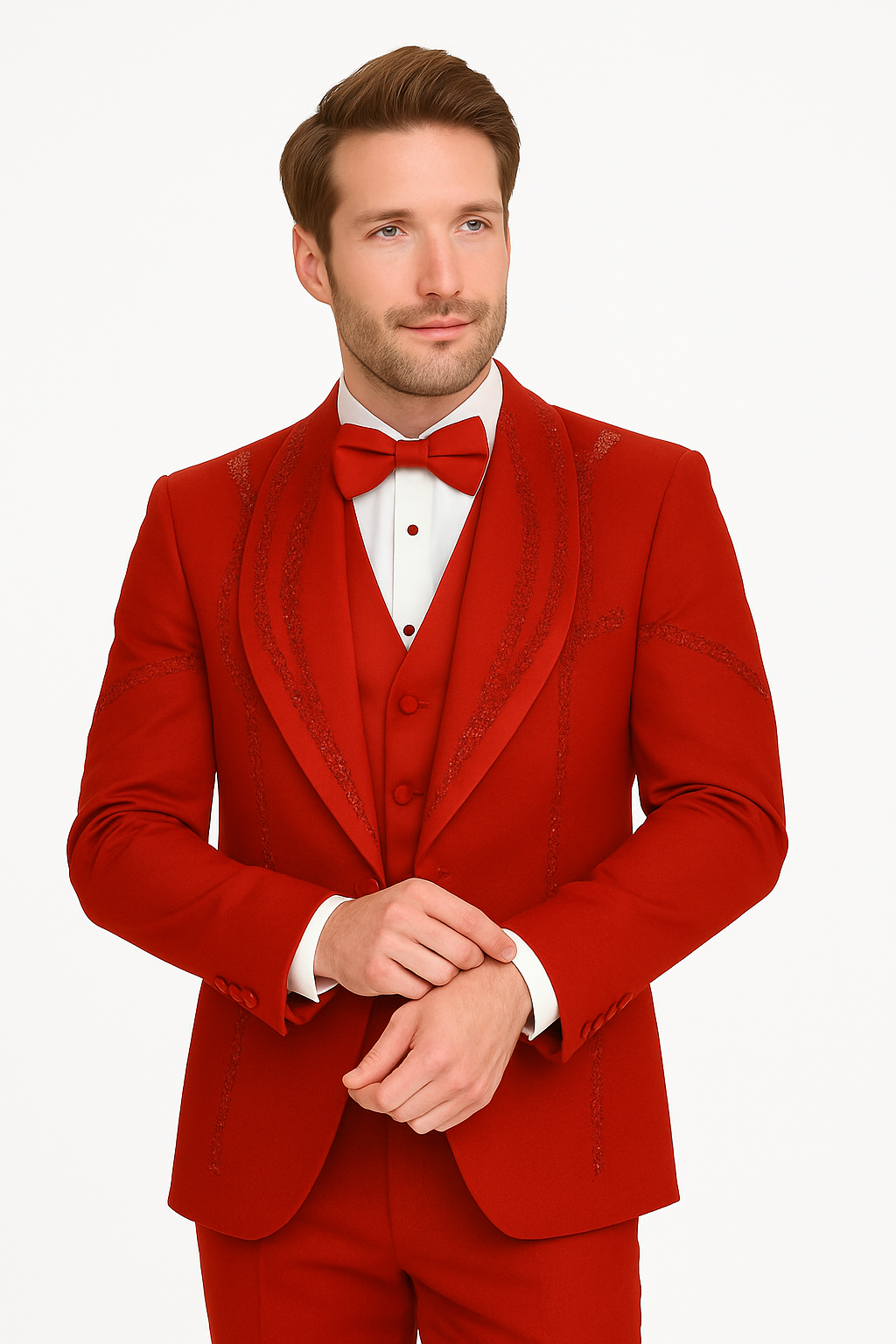 Italian Red Wool 3-Piece Modern Fit Tuxedo - 34 Short or Extra Small