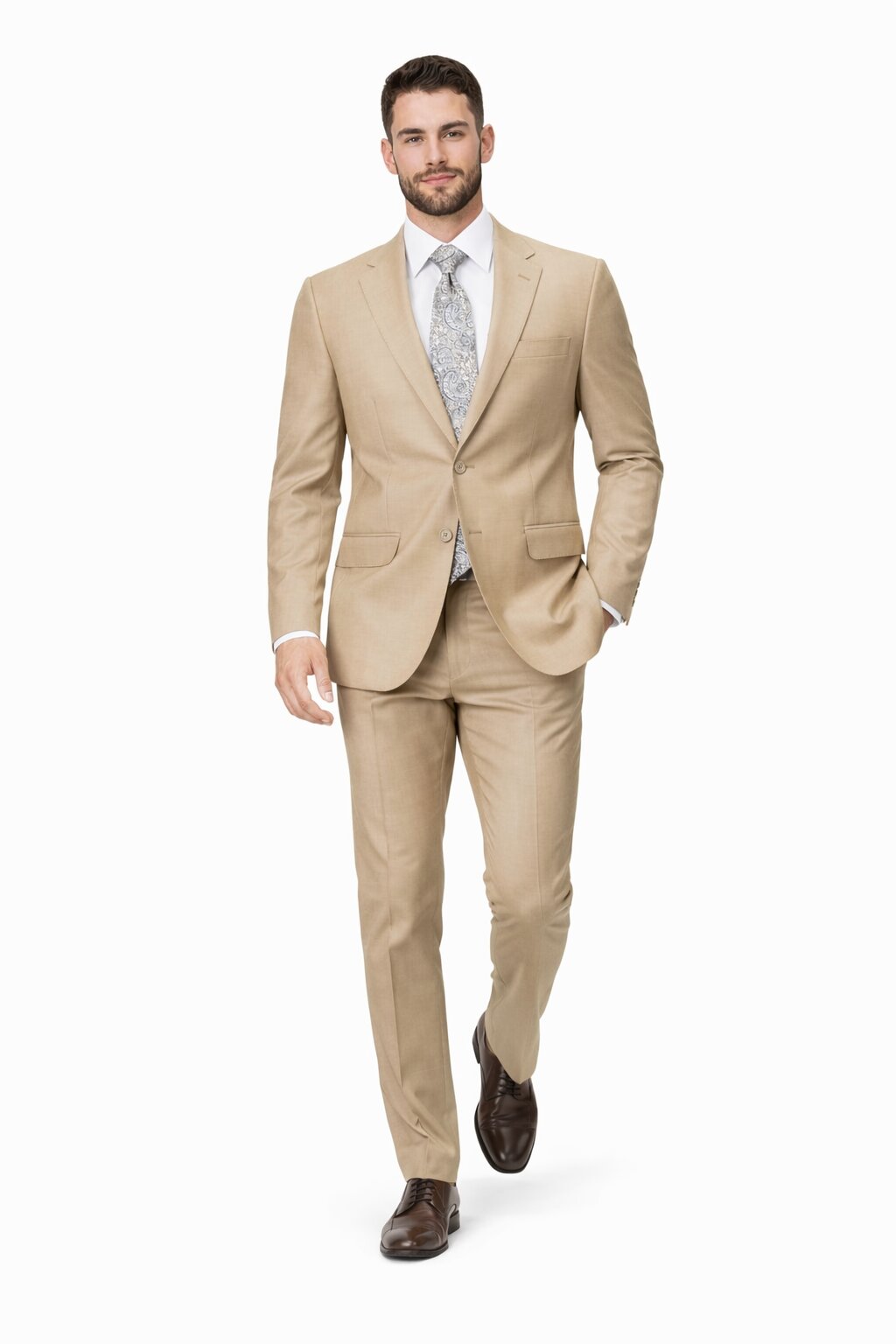 Mens Tiglio Tan Slim Fit Wool Suit Modern Two-Piece Tailored Suit - 34 Short or Extra Small