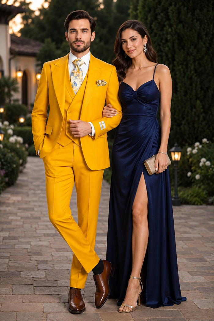 Rossi Man ELI RM103 Modern Fit 3-Piece Mens Suit in Bold Yellow