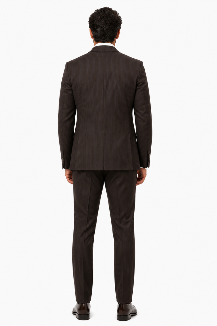 Classic Vested 3 Pieces 2 Button Dark Brown Stripe ~ Pinstripe Men's Suit Discounted Sale