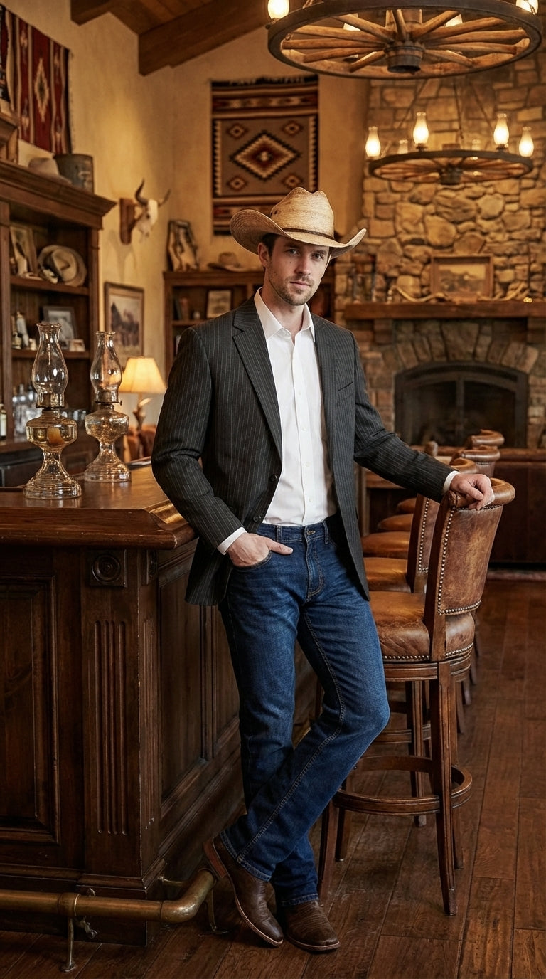 Mens Black Pinstripe Western Blazer – Classic Cowboy Style Jacket for Business, Formal and Smart Casual Wear - 34 Short
