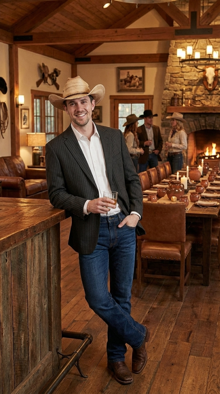 Mens Black Pinstripe Western Blazer – Classic Cowboy Style Jacket for Business, Formal and Smart Casual Wear - 34 Short